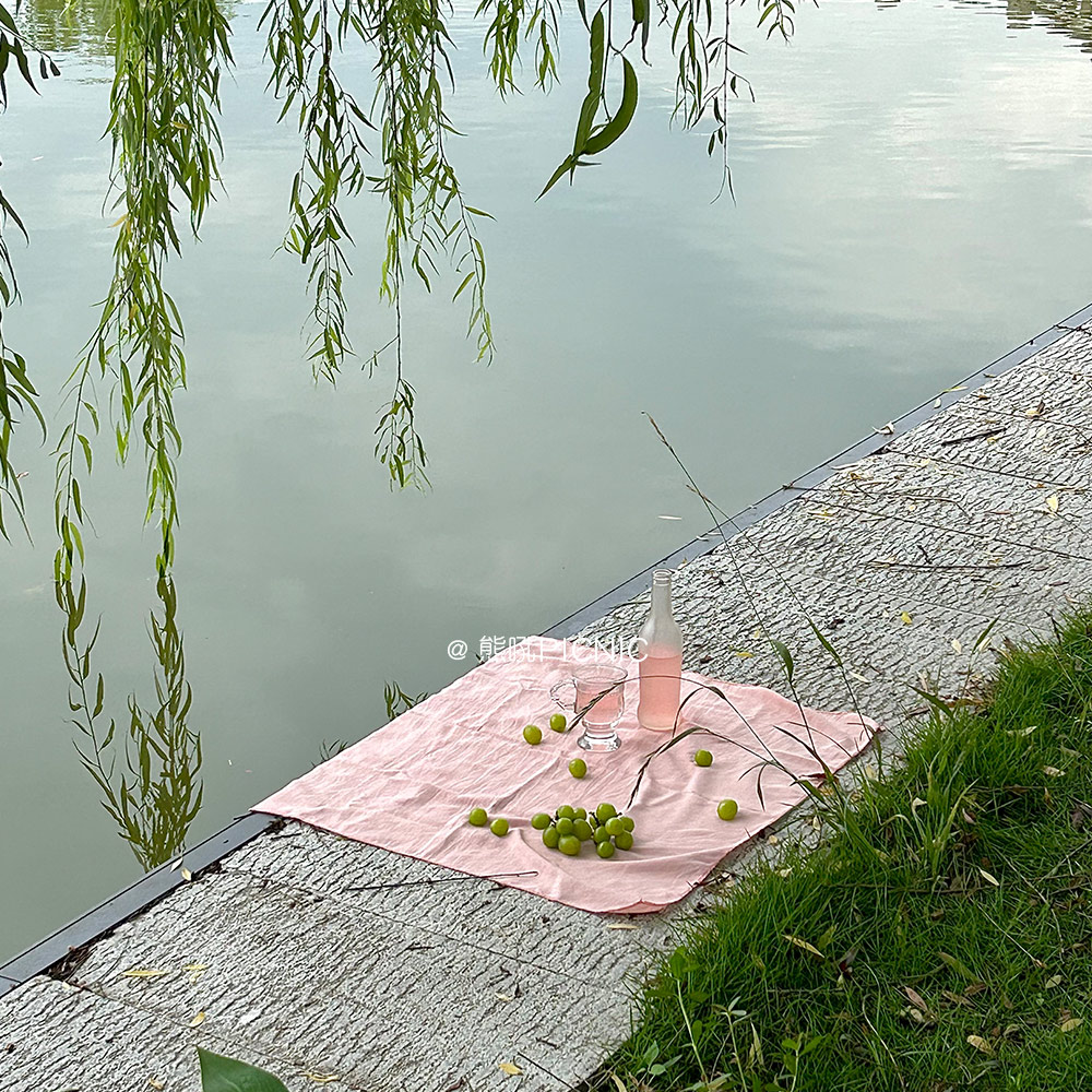 熊吼桃粉色小野餐布少女心浪漫户外拍照背景桌布餐巾海边摄影垫-图2