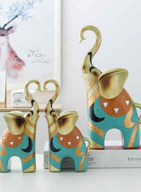 欧式大象一对摆件电视酒柜客厅办公室工艺品结婚开业轻奢创意礼品