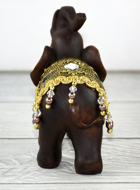 原装家居装饰仿红木纹连珠镶镜片大象工艺品树脂大象艺术饰品摆件