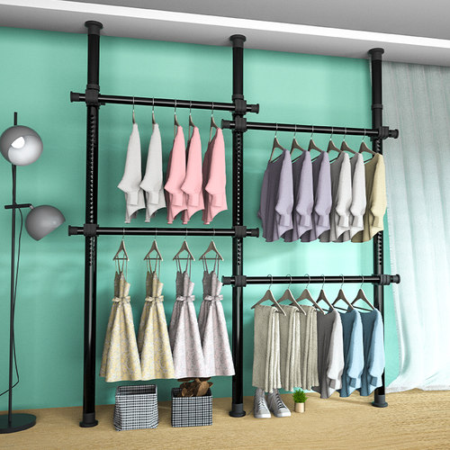 顶天立地晾衣架简易落地卧室衣帽架免打孔组装家用室内衣柜置物架 - 图1