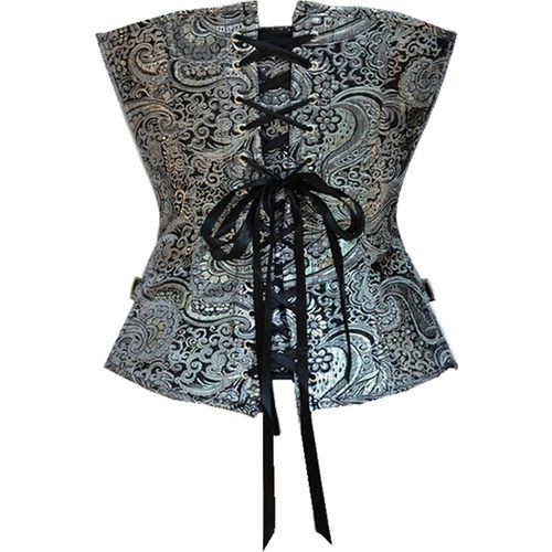 艾米丽宫廷哥特式束身衣印花钢扣银色束腰美体宫廷塑身衣 corset-图1
