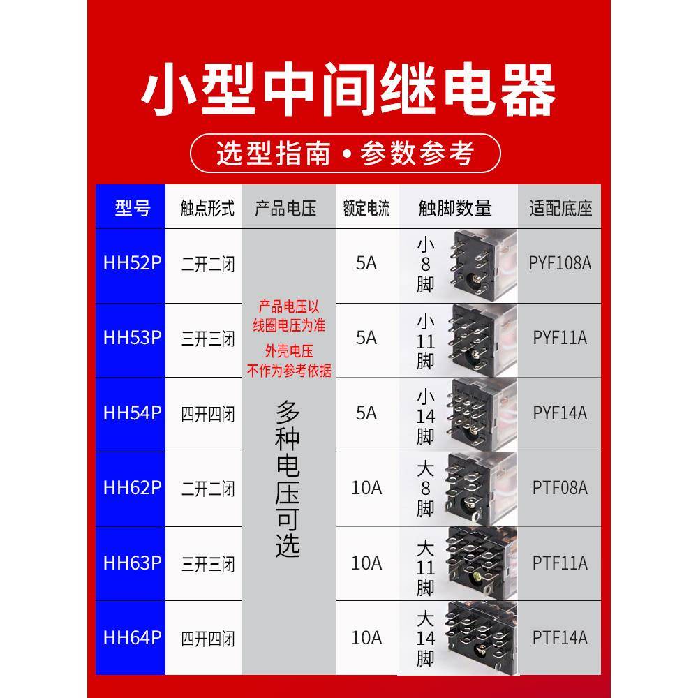 宗0盛型小中间继电器12v24v22v交直0TFQ流电磁继电器2只装HH52p53