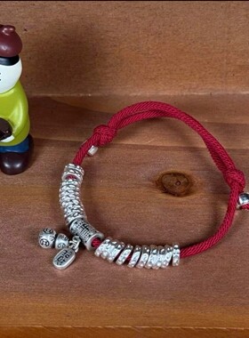 新款描金珐琅彩双如意国风银包铜手链盘缠古法实心手串送女友礼物