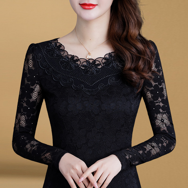 2021秋冬新款黑色蕾丝加绒小衫 索茜丽蕾丝衫/雪纺衫