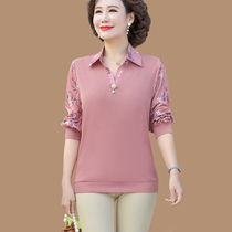Knitted Blouse Spring Autumn Clothing Fake two loose Conspicuded Blouse T-Shirt Mid-aged Mom Mounted Printed Splicing Shirt