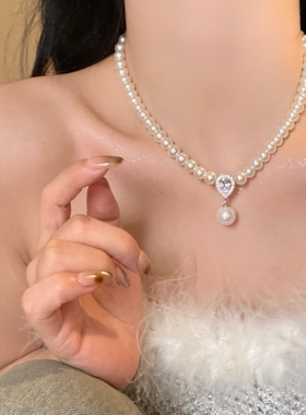 轻奢小众珍珠项链女水滴吊坠锁