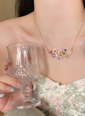 彩色锆石花朵项链女小众高级