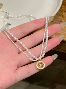 八芒星双层缠绕珍珠项链女