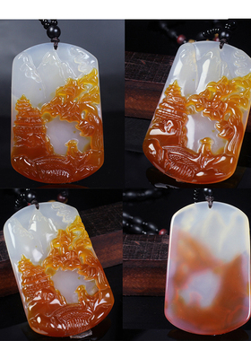 天然玉髓观音佛龙山水挂件