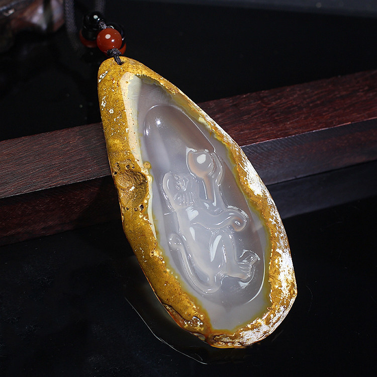 天然原矿带皮玛瑙挂件手把件福寿玉猴毛衣链大款挂坠玉石项坠男女,淘宝优惠券,粉丝福利购,淘宝优惠卷