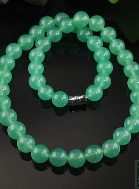 天然绿东陵玉项链 玉珠链女款天然玉石毛衣链颈链玉石项链包邮