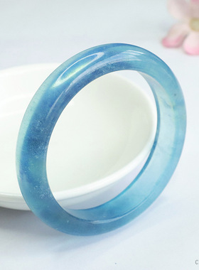 高档海蓝宝手镯魔鬼蓝色镯子天然蓝宝石精品冰种正品首饰贵气十足