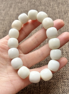 和田玉手串手链天然大颗粒山料白玉手链桶珠糯白冰润玉石男女款