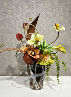 南洋海派中古风样板间售楼处酒店茶几洽谈桌卫生间床头柜饰品花艺