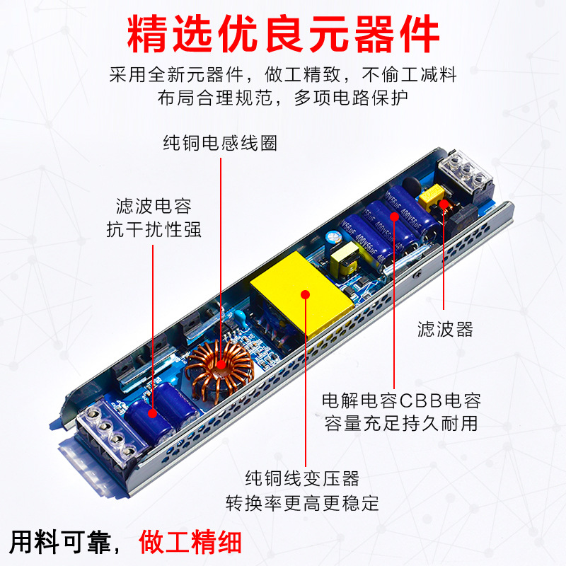 led灯带变压器超薄开关电源220V转12V24v48v灯条线性灯恒压适配器 - 图2