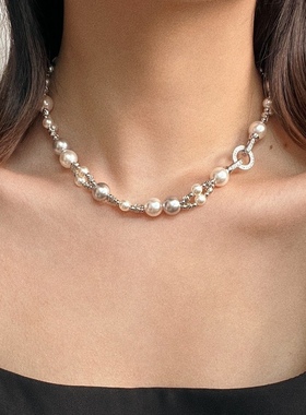 倪妮同款法式复古干枯玫瑰真多麻色极光珍珠项链女优雅气质高级感