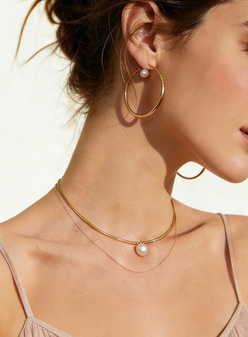 欧美Ins博主珍珠项链一款多戴小众设计感锁骨链开口项圈necklace