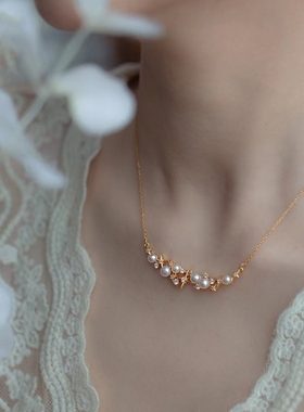 小众设计高级感18K镀金日落繁星天然淡水珍珠锁骨项链轻奢名媛风