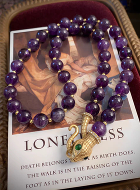 新年蛇年本命年法式轻奢满钻灵蛇珍珠紫水晶项链女款情人节送女友