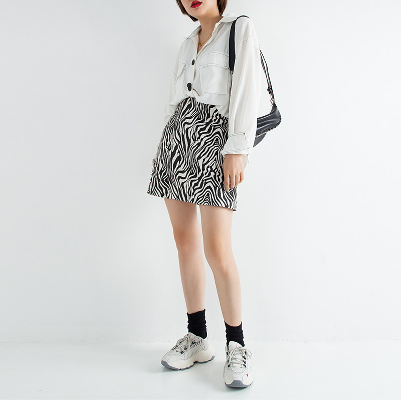 斑马纹2020新款秋冬显瘦高腰半身裙 妙夏尔半身裙