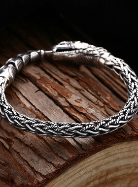 S925纯银复古本命年生肖蛇纹手链