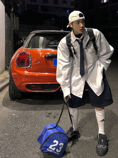 Aurocean 做旧白衬衫 水洗全棉宽松大版手工磨损复古学院衬衣