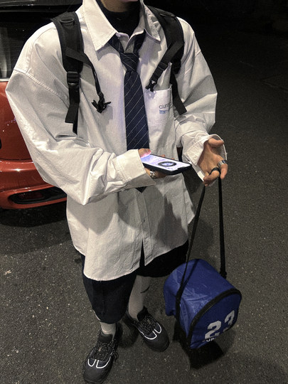 Aurocean 做旧白衬衫 水洗全棉宽松大版手工磨损复古学院衬衣