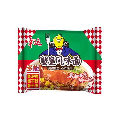 【8月到期】幸运蟹皇风味面85g*24袋方便面干吃干脆泡怀旧双料包 - 图1