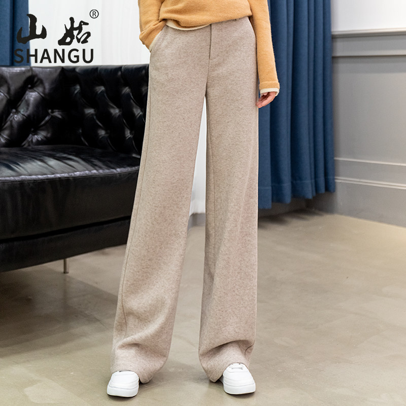 米色秋冬季新款高腰显瘦羊毛呢裤子 山姑休闲裤