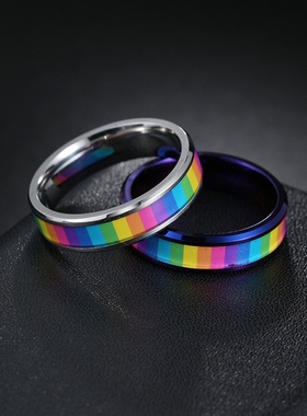 KANZAO2023年新款饰品钛钢彩虹旗戒指环彩虹戒指