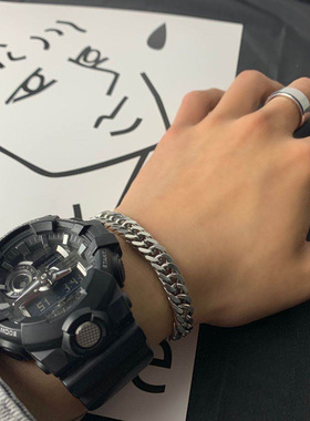 冷淡风情侣饰品纯色钛钢宽手链