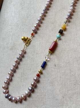 原创设计天然淡水珍珠多宝锁骨链总长54厘米