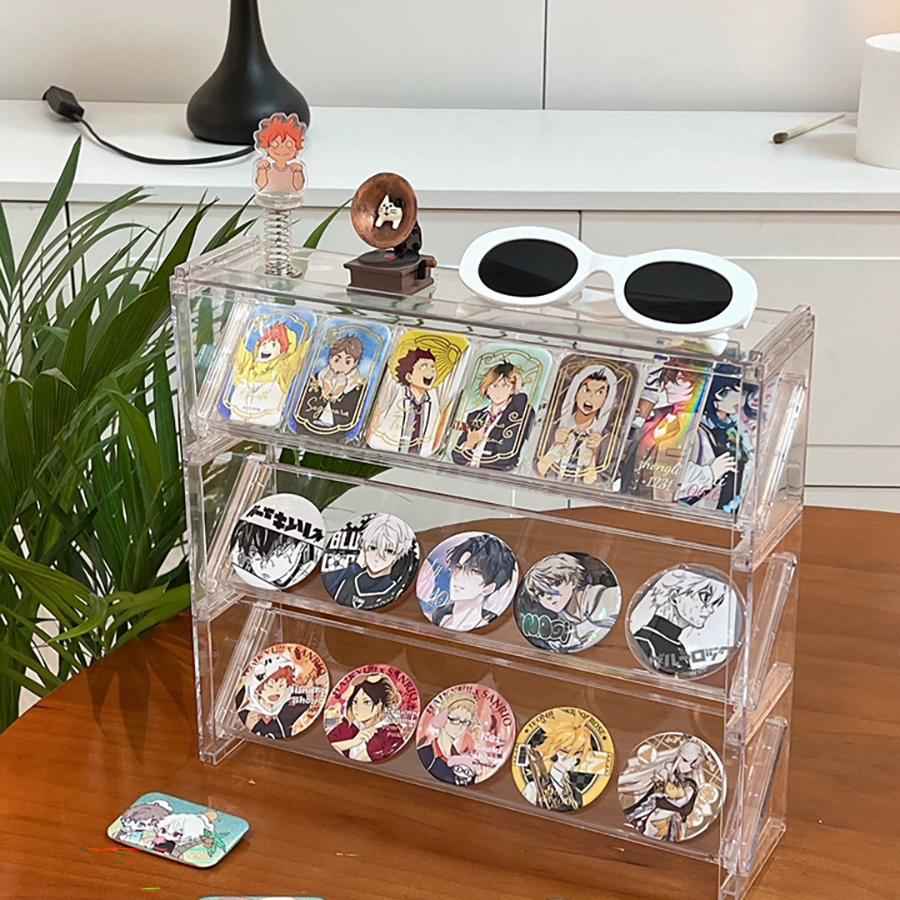 吧唧展示架阶梯透明桌面谷子收纳盒立牌周边徽章卡片手办置物架子 - 图2