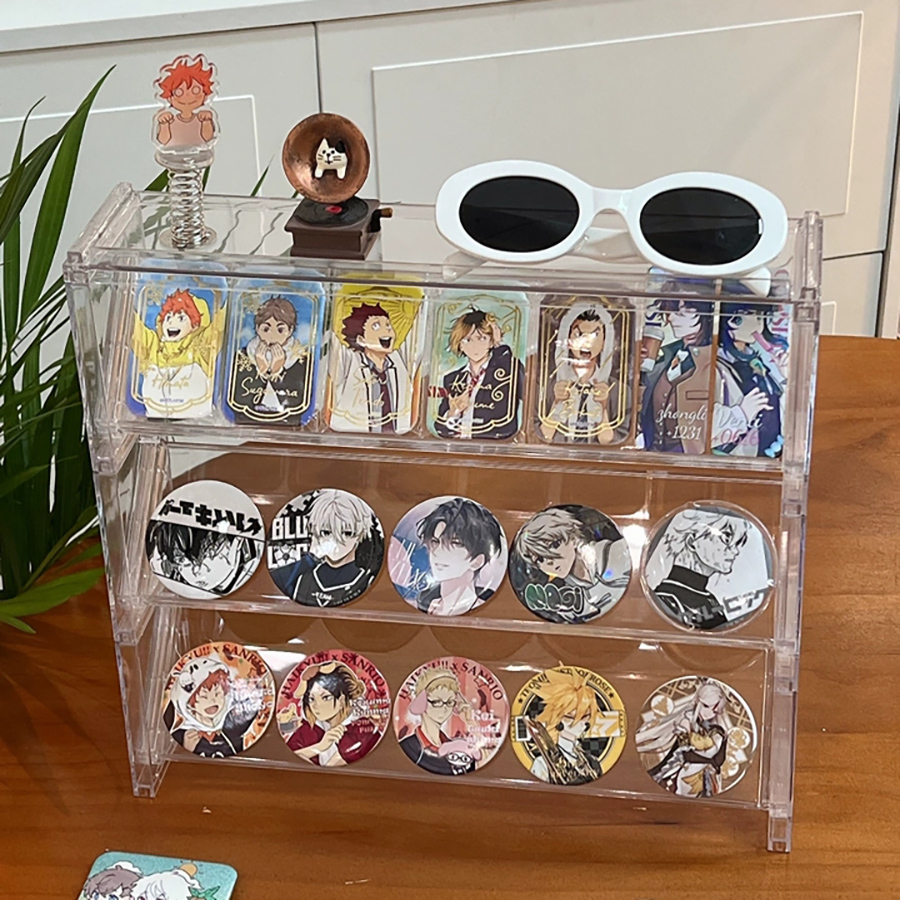 吧唧展示架阶梯透明桌面谷子收纳盒立牌周边徽章卡片手办置物架子 - 图0