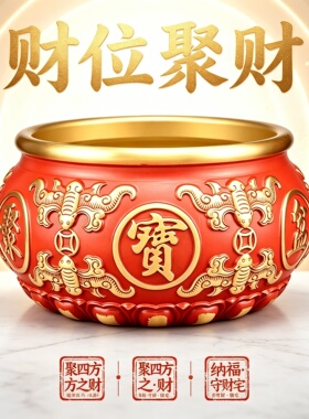 招财纳福红色八福聚宝盆摆件家居装饰招财进宝摆件