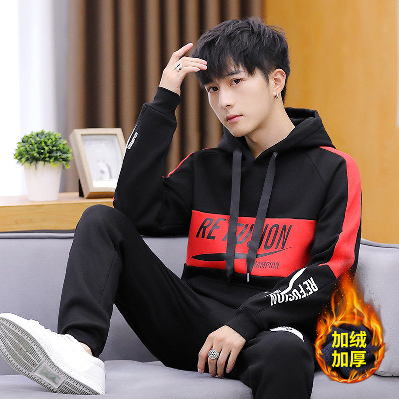 秋冬季连帽加绒男高中初中秋装卫衣 外叁卫衣