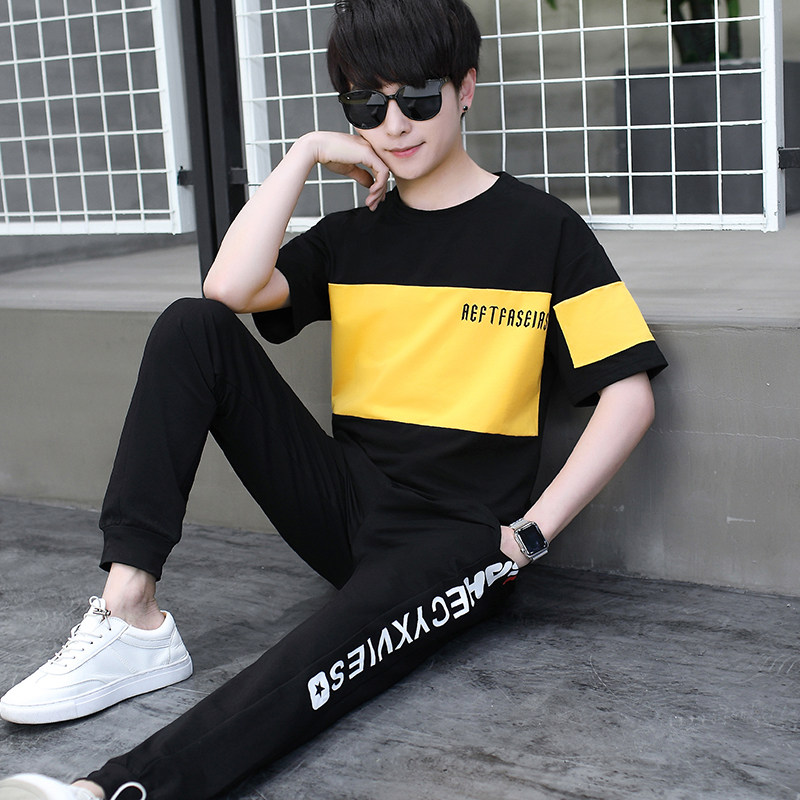 青少年夏季套装男孩12-15短袖t恤 外叁T恤