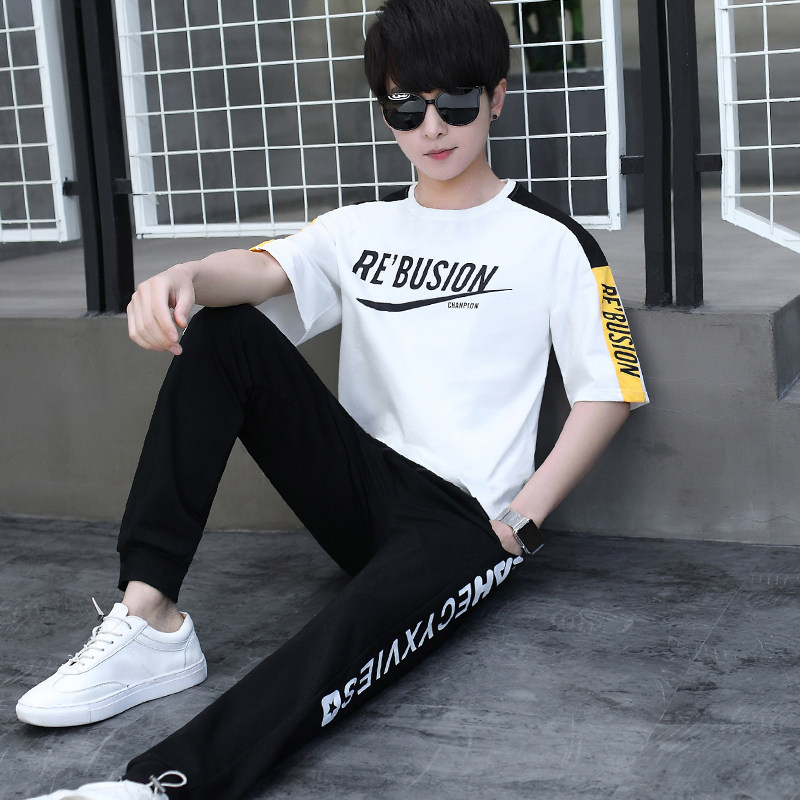 青少年夏季套装男孩12-15短袖t恤 外叁T恤