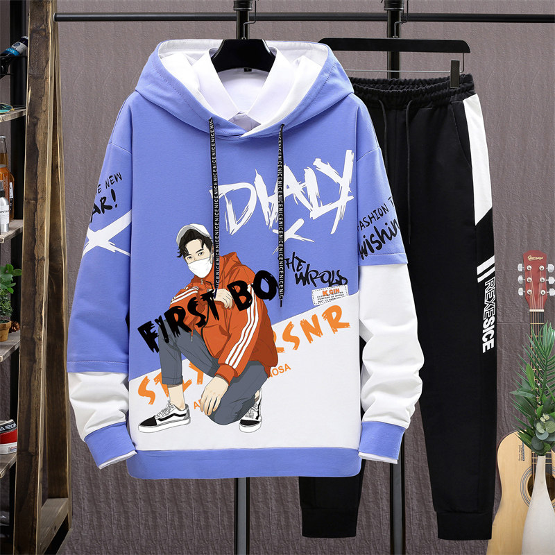 青少年秋冬季加绒男孩套装加厚卫衣 外叁卫衣