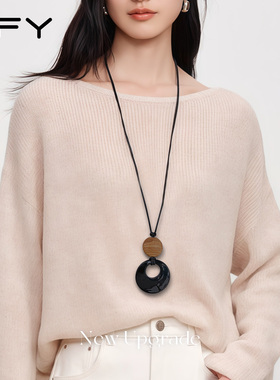长款黑琉璃圆环吊坠项链女2025新款高级感秋冬复古毛衣链日常百搭