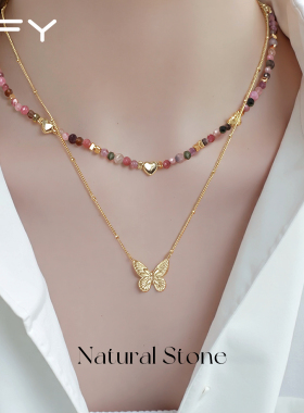 多巴胺天然石串珠碧玺项链女款彩色配饰2025新款小众精致锁骨链