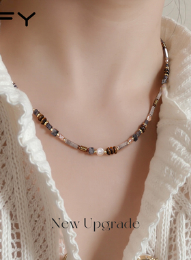 复古美拉德虎眼石串珠项链女2025新款轻奢高级感秋冬天然石锁骨链