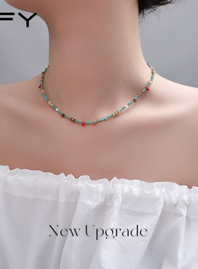 天然绿松石项链显气质夏天