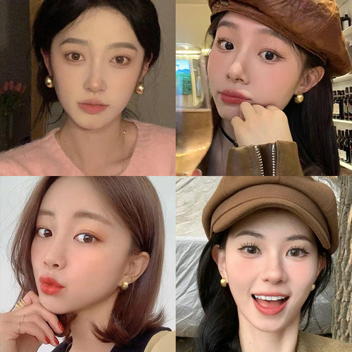 金属拉丝小金豆豆耳钉女高级感小众轻奢哑光水滴金色耳环气质耳饰 - 图3