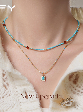多巴胺绿松石项链女款2026新款高级感轻奢小众挂脖配饰锁骨链叠戴