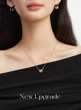 撞色三彩锆石项链高级感