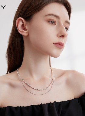 双层叠戴碎超闪银子项链