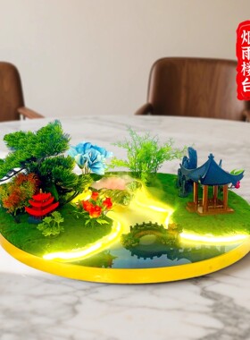 大圆桌中间造景摆件餐桌转盘装饰摆花酒店中式高端桌景仿真花沙盘