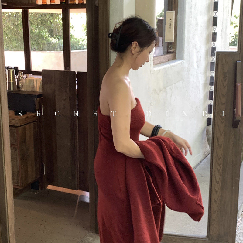 SECRET DINDI 安哥拉红 针织开衫外套+抹胸套装女秋季复古两件套,淘宝优惠券,粉丝福利购,淘宝优惠卷