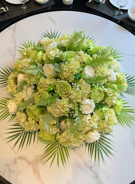 圆形餐桌花仿真花摆花大转盘假花转盘花装饰花酒店电动桌插花艺